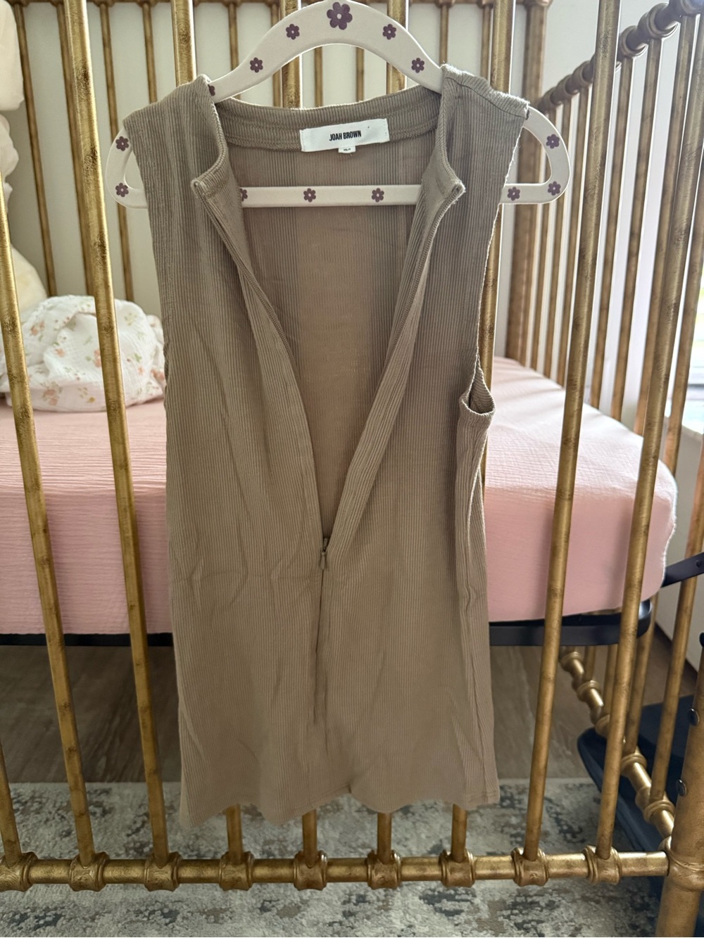 Joah Brown Ribbed Tank & Zip Top in Cream and Taupe - Picture 6 of 6